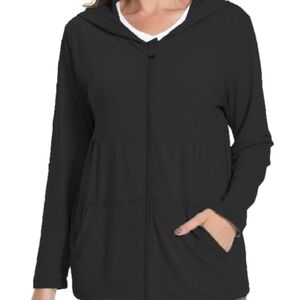 Mastectomy Black Hooded Shirt With Drain Holders
